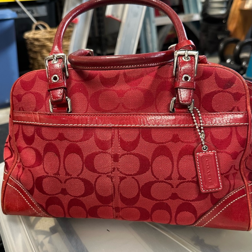 Coach Red Satchel with Signature Monogram